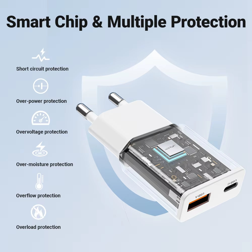 EU 30W Gan Ultra Thin Fast Charging USB C Phone Charger for Iphone 16/15 Pro Max PD QC3.0 Travel Adapter for Samsung S24