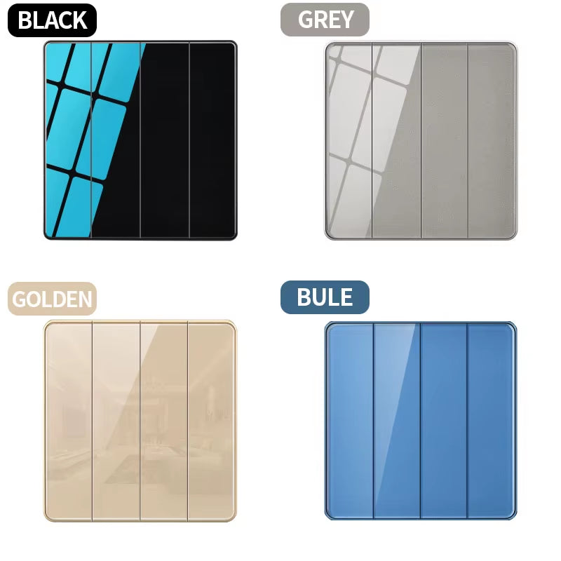 Crystal Tempered Glass Panel Wall Light Switch - 1/2/3/4 Gang 1/2 Way - Push Button Power Rocker Switch - 86*86Mm - 16A 250V
