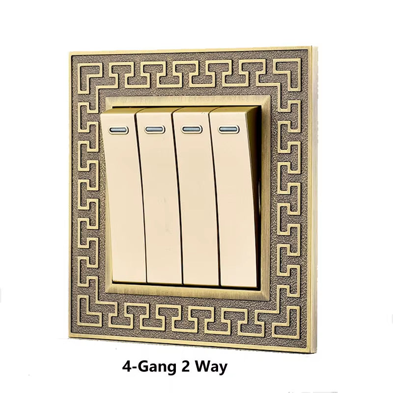 Retro Personality Wall Light Brass Lever Switch 1-4 Gang 2 Way Push Button Switch Bronze Zinc Alloy Panel