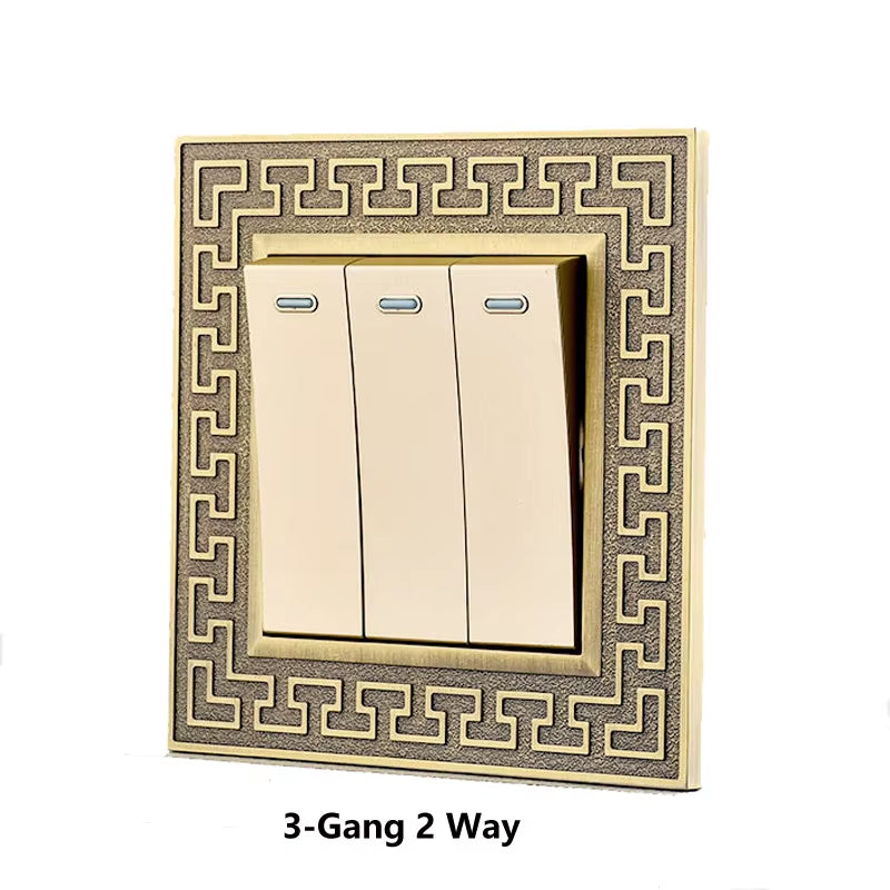 Retro Personality Wall Light Brass Lever Switch 1-4 Gang 2 Way Push Button Switch Bronze Zinc Alloy Panel