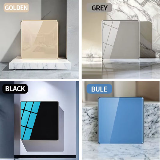 Crystal Tempered Glass Panel Wall Light Switch - 1/2/3/4 Gang 1/2 Way - Push Button Power Rocker Switch - 86*86Mm - 16A 250V