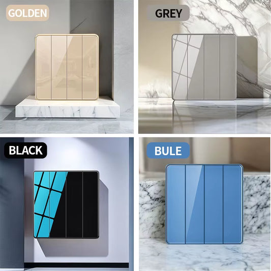 Crystal Tempered Glass Panel Wall Light Switch - 1/2/3/4 Gang 1/2 Way - Push Button Power Rocker Switch - 86*86Mm - 16A 250V